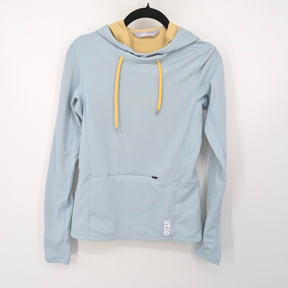 Stio Hoodie Pullover Womens XS Blue Yellow‎ Fleece Lined Performance Sweatshirt